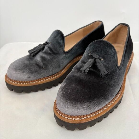 Jon Josef Shoes - Jon Josef Gogo Gray Velvet Tassel Loafers, Size 37 EU (7 US), Old Money Academia